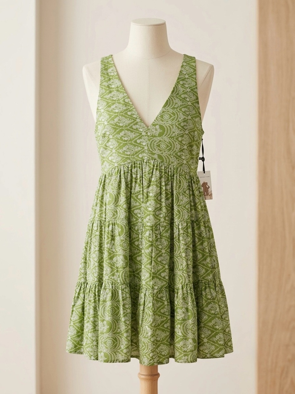NWT Sincerely Jules Green Boho Tiered V-Neck Mini Sundress - Size Small - Picture 6 of 7